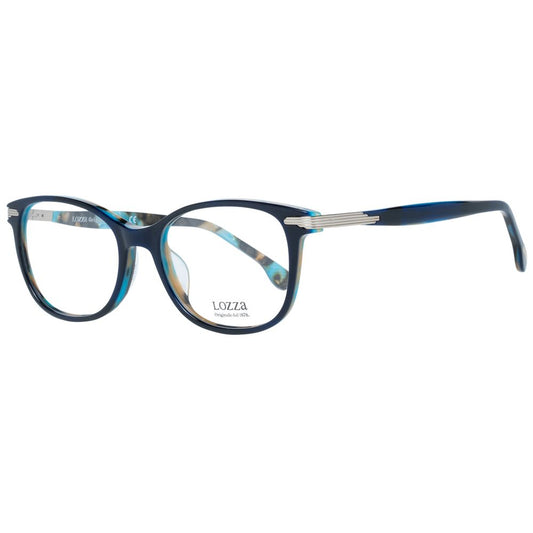 Lozza Blue Women Glasses Frame, full-rim, blue oval frames with transparent plastic lenses, 50-17-135 size, includes branded case.