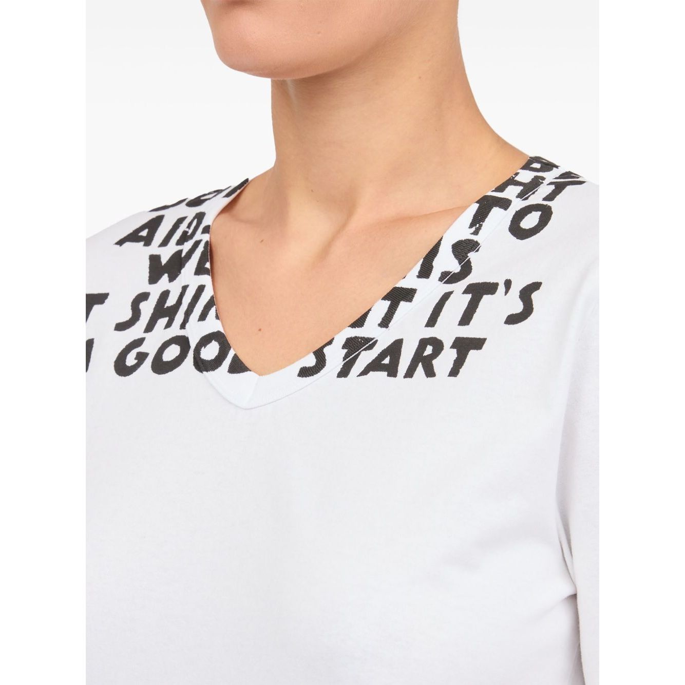 White MM6 Maison Margiela T-shirts and Polos with V-neck and stamp-effect graphic print, short sleeves cotton tee.
