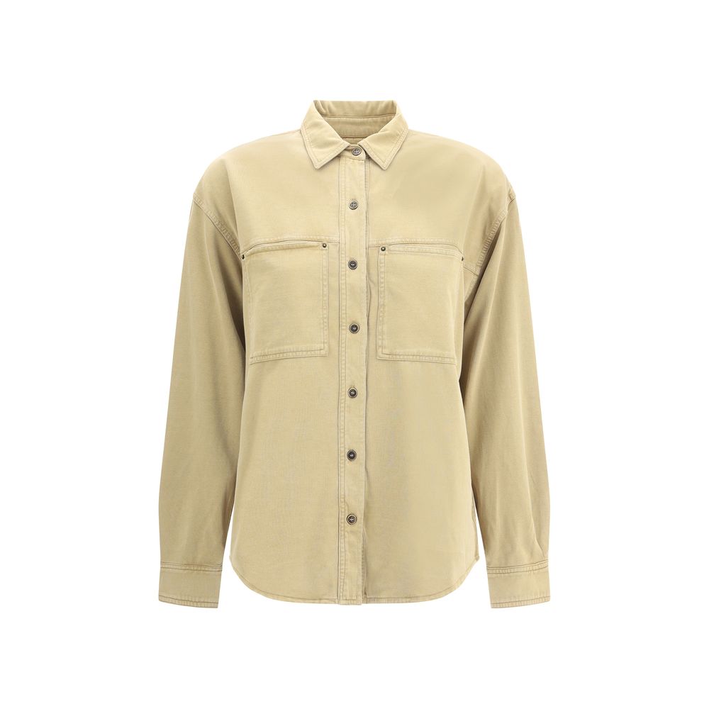 Marant Etoile Beige Cotton Dress Shirt with two front patch pockets, classic collar, and button closure; casual-chic design for AW25.