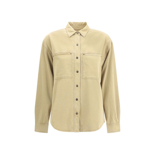 Marant Etoile Beige Cotton Dress Shirt with two front patch pockets, classic collar, and button closure; casual-chic design for AW25.