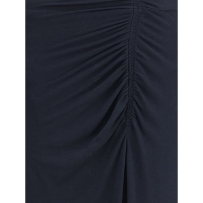 Close-up of Marant Etoile Black Modal Casual Dress showing elegant draping with front slit detail