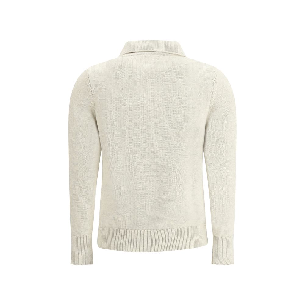 Back view of Marant Etoile White Cotton Sweatshirt with ribbed cuffs and hem, AW25 collection, featuring mélange pattern and classic collar.