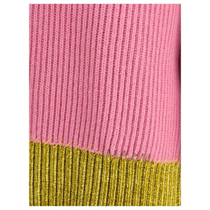 Close-up of Marni Multicolor Fleece Wool Sweatshirt showcasing pink and yellow ribbed knit design.