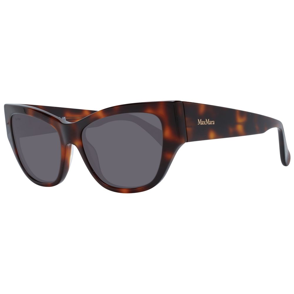 Max Mara Brown Women Sunglass with cat eye style, full-rim plastic frame, grey lenses, and branded case included.