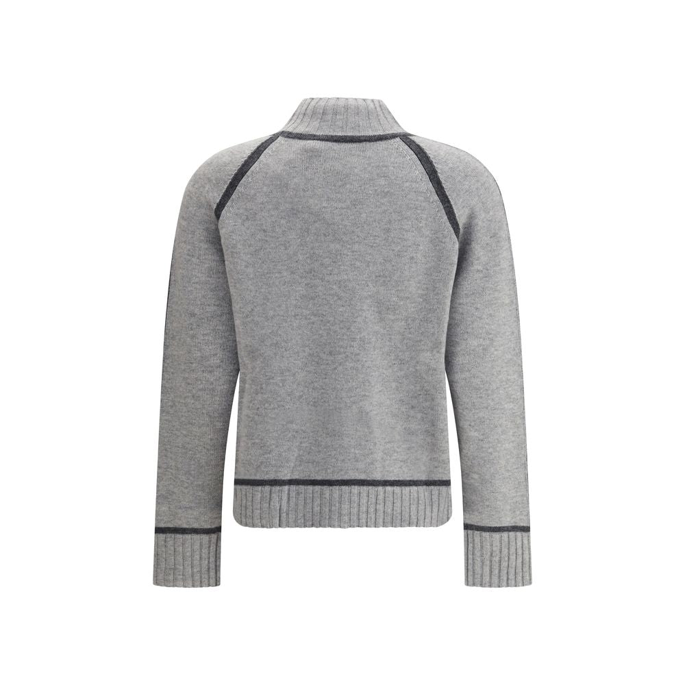Max Mara Gray Wool Sweatshirt with high neck and raglan sleeves for elegant style AW25 collection