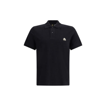 Moose Knuckles Black Cotton Polo Shirt with classic collar, front buttons, and metal logo patch for AW25 season.