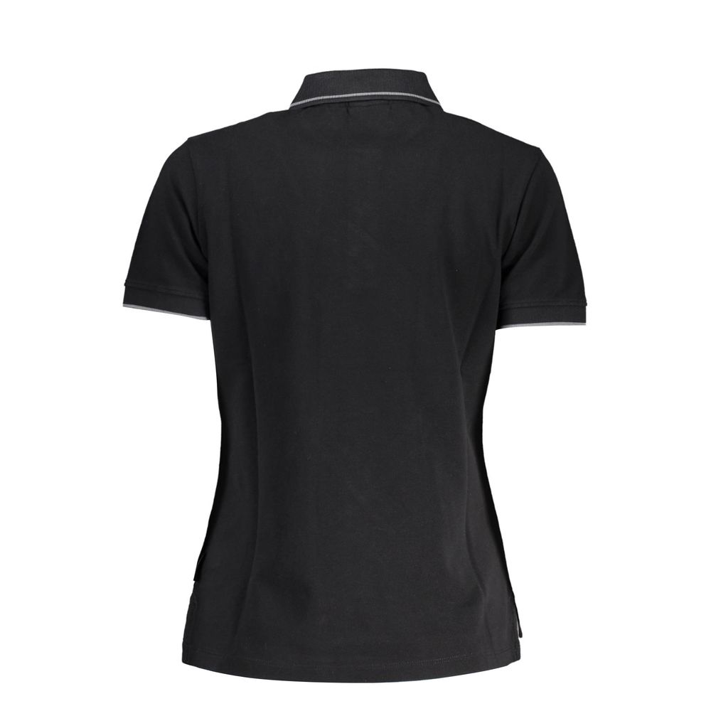 Back view of Napapijri Black Cotton Women Polo Shirt showcasing sleek design and iconic embroidery.