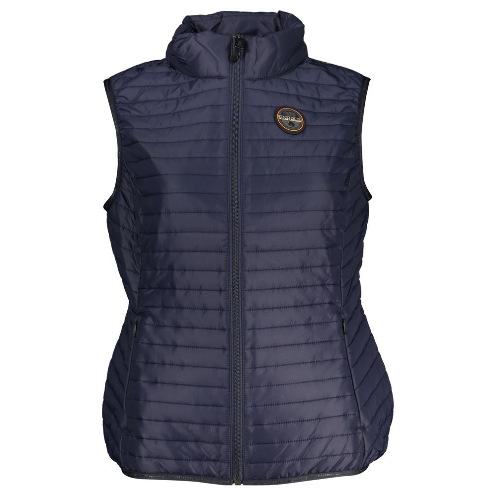 Napapijri Blue Polyester Women's Jacket, sleeveless with zip front and Napapijri logo, ideal for layering and fashion-forward looks.