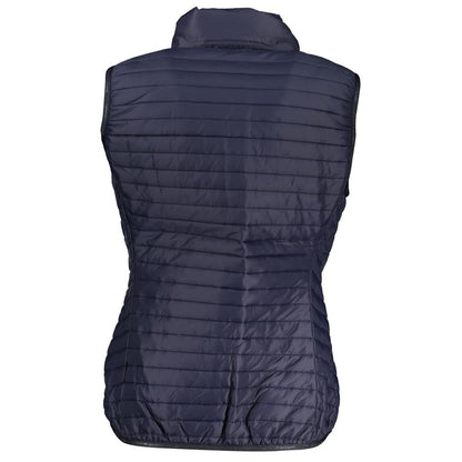 Back view of Napapijri Blue Polyester Women's Jacket, sleeveless design, showcasing quilted texture for stylish layering.