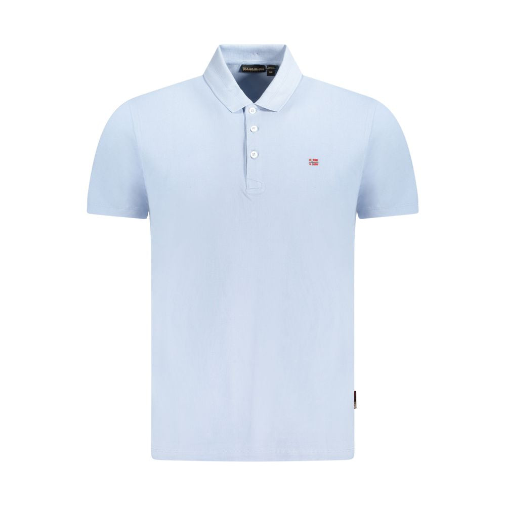 Napapijri Light Blue Cotton Men Polo Shirt with 3-button placket and logo embroidery.