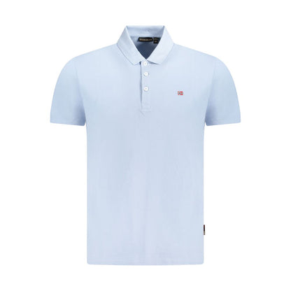 Napapijri Light Blue Cotton Men Polo Shirt with 3-button placket and logo embroidery.