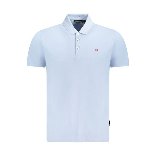 Napapijri Light Blue Cotton Men Polo Shirt with 3-button placket and logo embroidery.