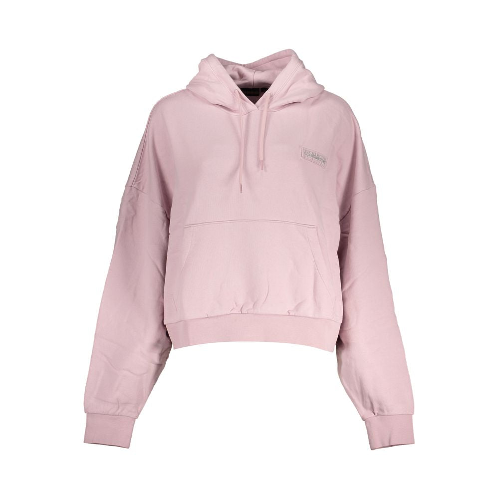 Napapijri Pink Cotton Women Sweater with hood, showcasing cozy-chic style and central pocket. Ideal for fashion-forward individuals.