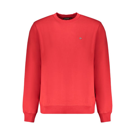 Napapijri Red Organic Cotton Men Sweater with crew neck and bold embroidery, showcasing sustainable fashion in a casual style.