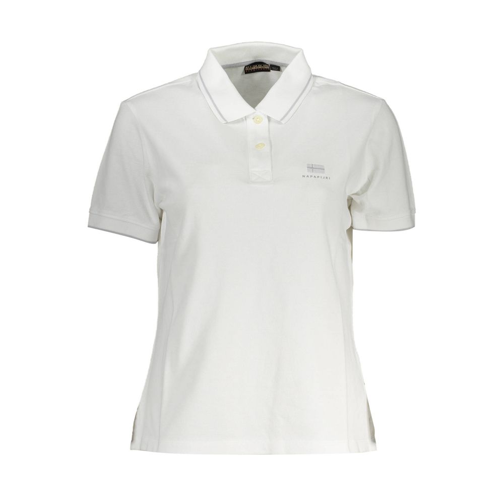 Napapijri White Cotton Women Polo Shirt with logo and contrasting details, front view