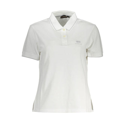 Napapijri White Cotton Women Polo Shirt with logo and contrasting details, front view