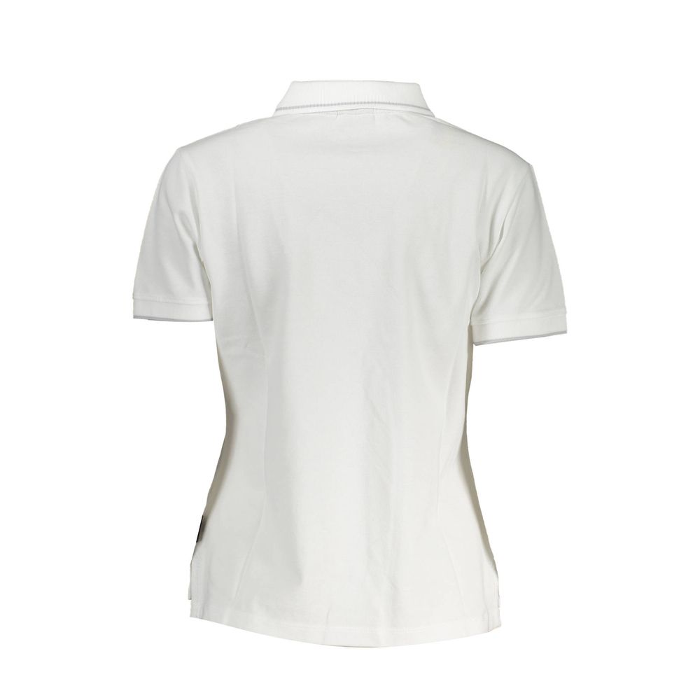 Back view of Napapijri White Cotton Women Polo Shirt displaying sleek design and sharp contrasting details.