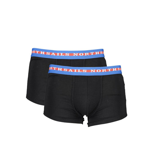 North Sails Black Cotton Men Boxer Pair with logo waistband, premium comfort and breathable fit.
