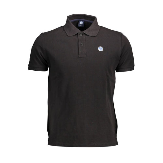 North Sails Black Cotton Men Polo Shirt with logo, short sleeves, two-button placket, crafted from premium cotton for casual luxury.