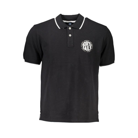 North Sails Black Cotton Polo Shirt with short sleeves, 2 buttons, contrast details, and printed logo on chest.