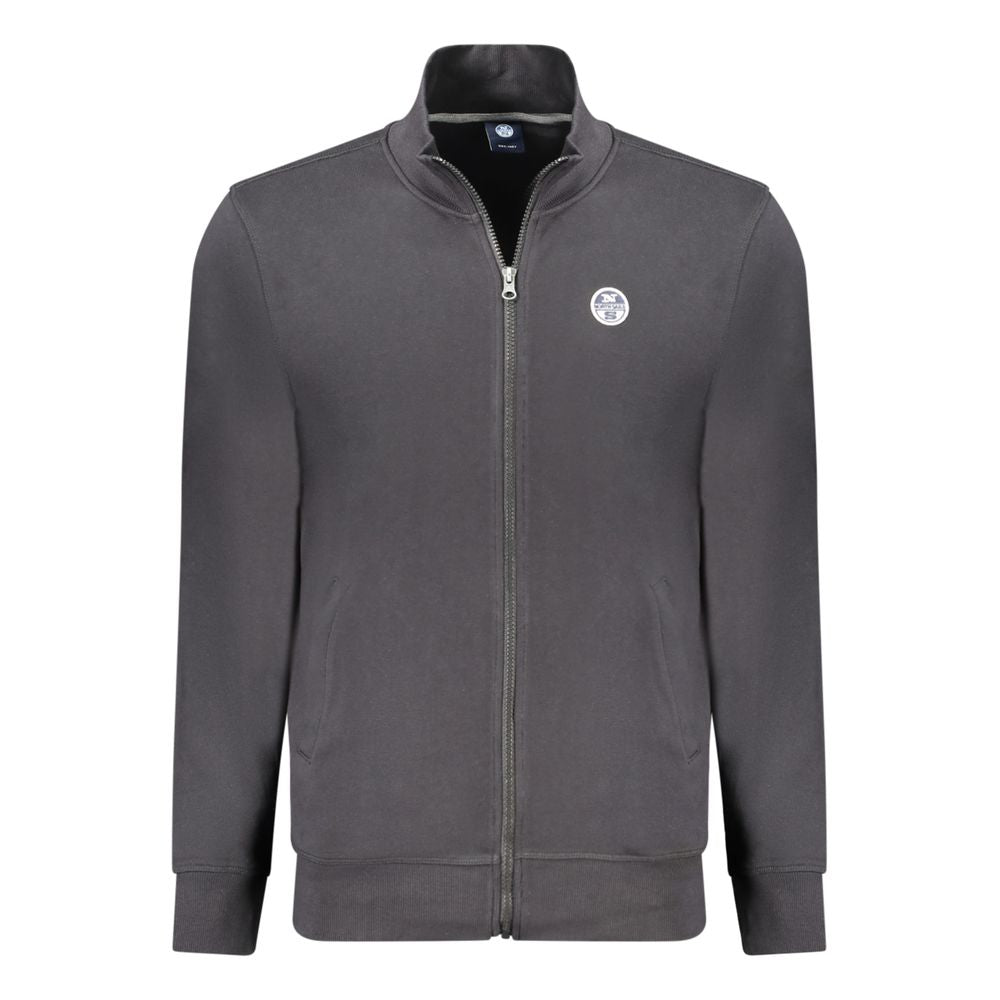 North Sails Black Cotton Sweatshirt, long-sleeved, brushed, zip, with applique logo and two pockets.
