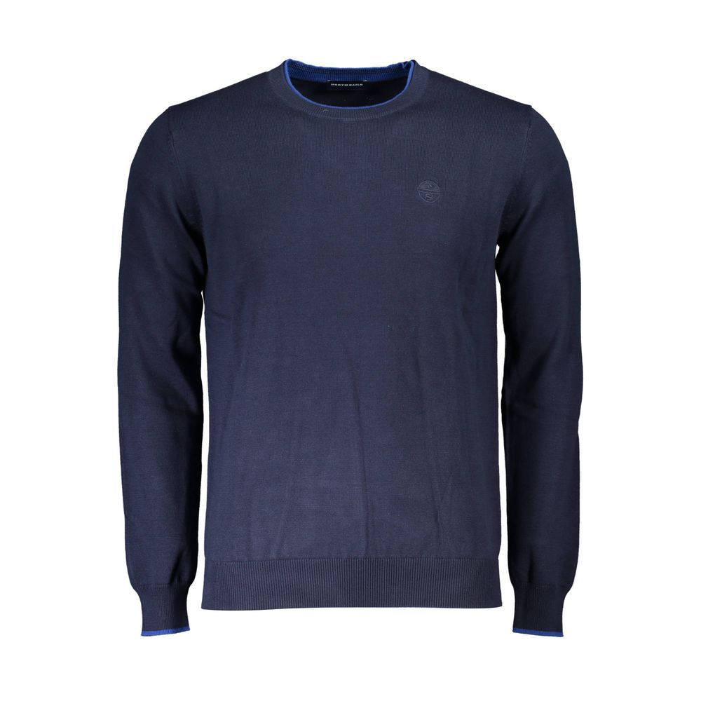 North Sails Blue Cotton Sweater long-sleeved crew neck with contrasting details and logo embroidery in organic cotton.