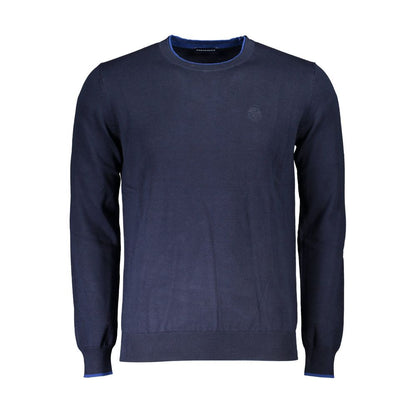 North Sails Blue Cotton Sweater long-sleeved crew neck with contrasting details and logo embroidery in organic cotton.