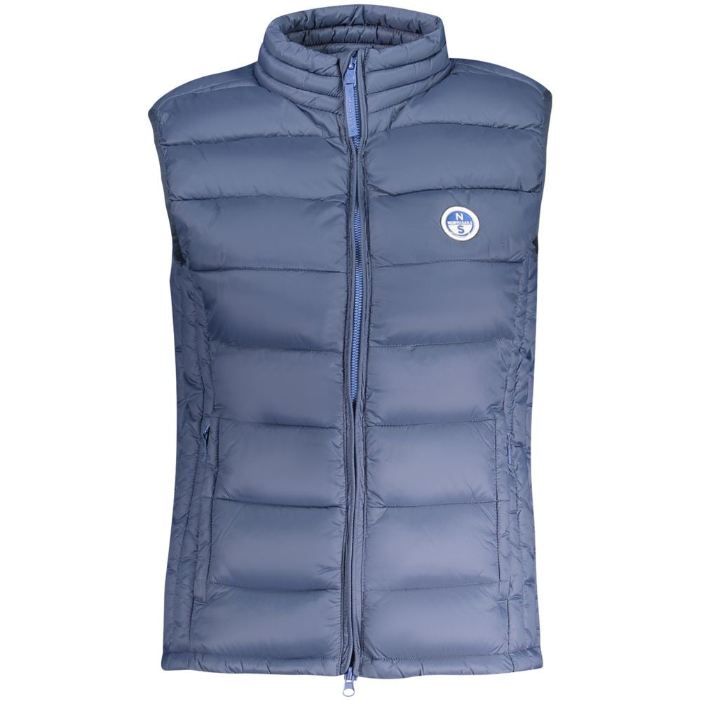 North Sails Blue Polyamide Women's Jacket with logo, sleeveless design, dual pockets, and sleek zip closure.