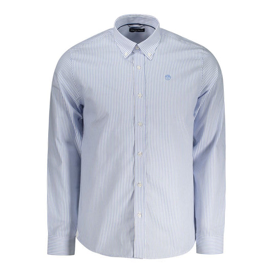 North Sails Light Blue Cotton Men Shirt with striped design, button-down collar, contrasting cuffs, and embroidered logo.