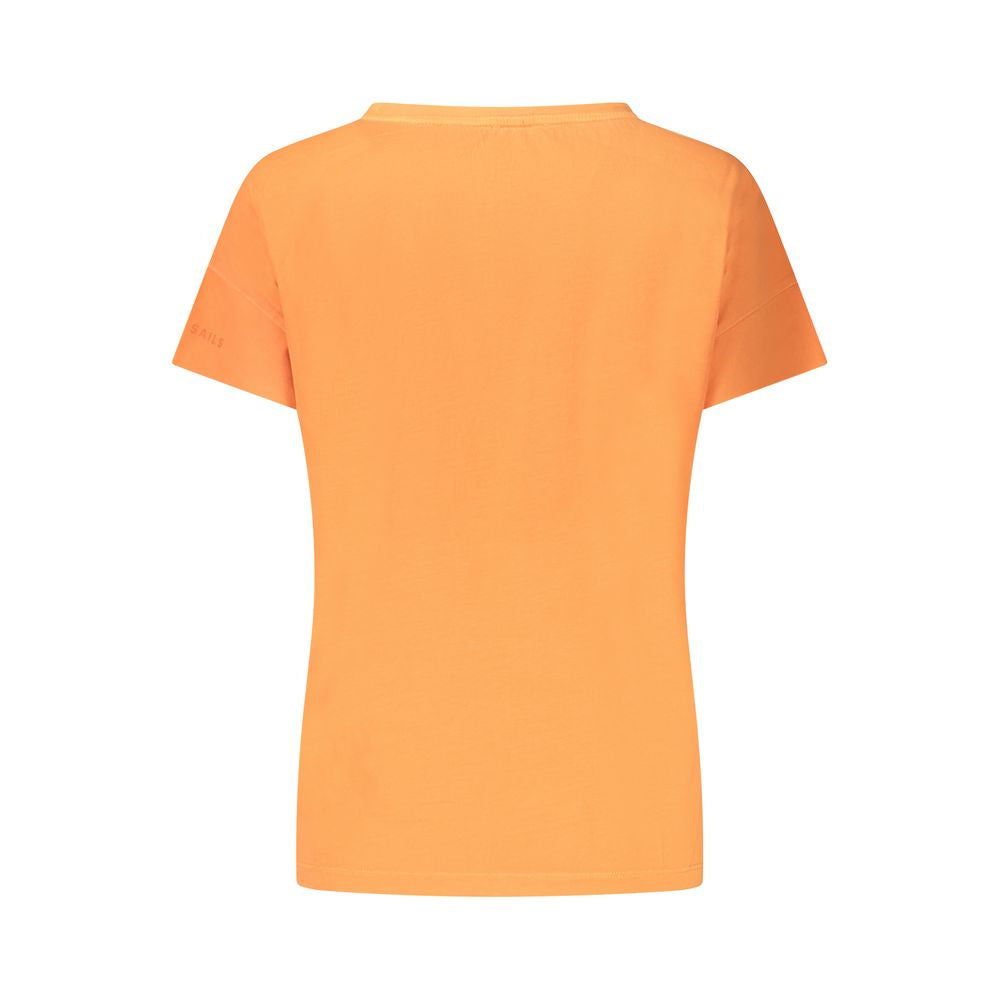 North Sails Orange Cotton Women T-Shirt with wide neck and embossed logo, back view showing vibrant shade of orange, made in TR