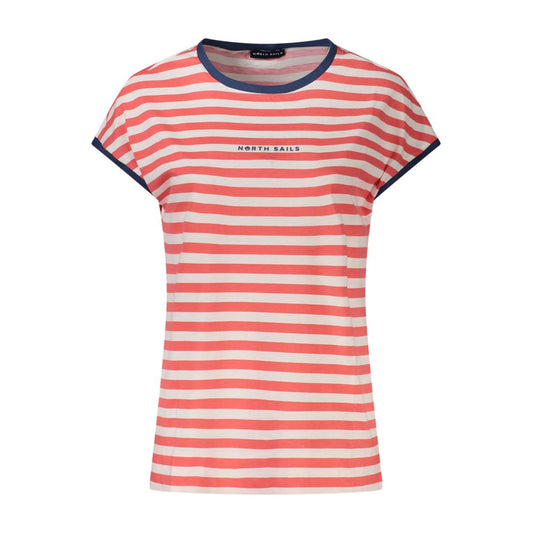 North Sails Red Cotton Women T-Shirt with stripes and signature logo, featuring a bold sea-inspired design and contrasting details.