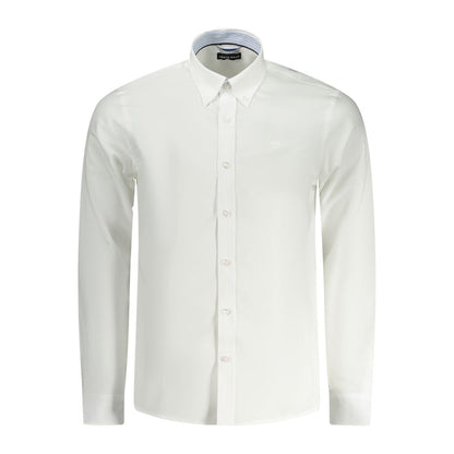 North Sails White Cotton Men Shirt with long sleeves and tailored fit, featuring contrasting internal button cuffs and subtle embroidery logo.