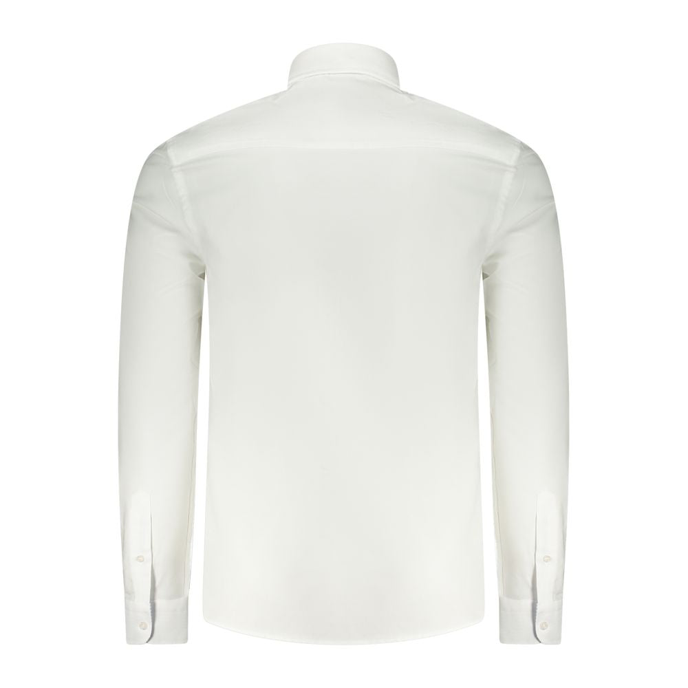 Back view of North Sails White Cotton Men Shirt with long sleeves and contrasting cuffs.