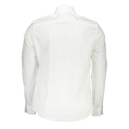 Back view of North Sails White Cotton Men Shirt with long sleeves and contrasting cuffs.