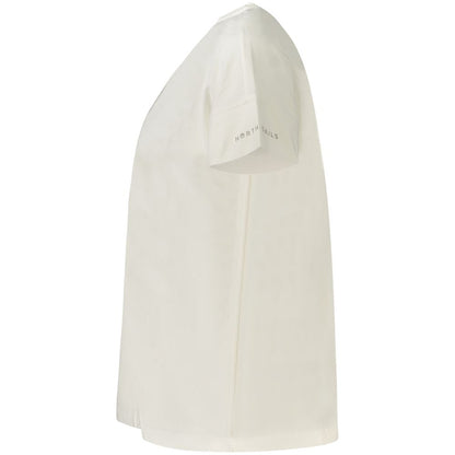 Side view of North Sails White Cotton Women T-Shirt with embossed logo on sleeve