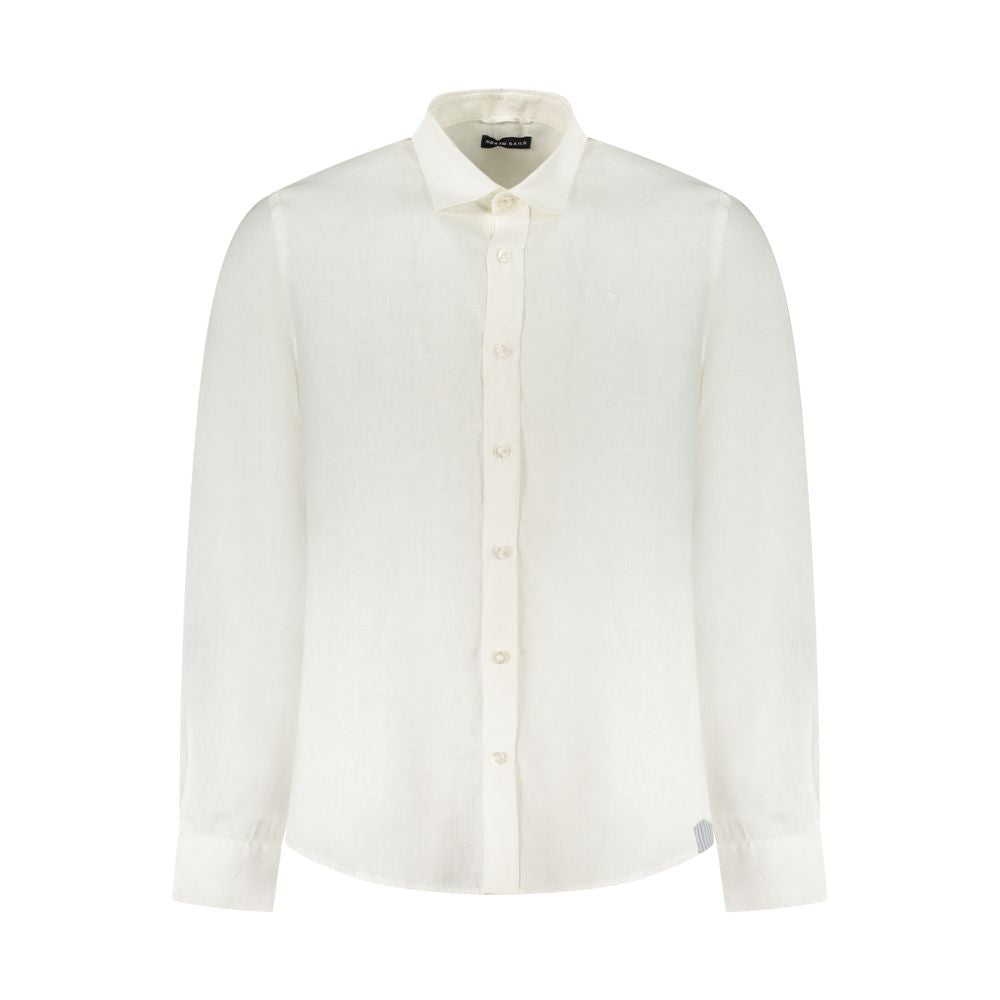 North Sails White Linen Shirt with long sleeves, Italian collar, and buttons