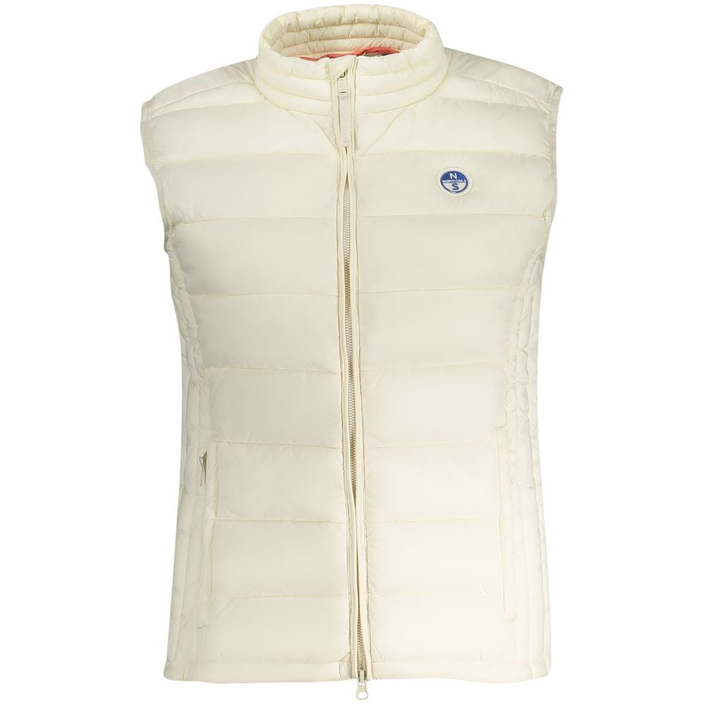 North Sails White Polyamide Women Jacket with logo, sleeveless design, and zip closure.