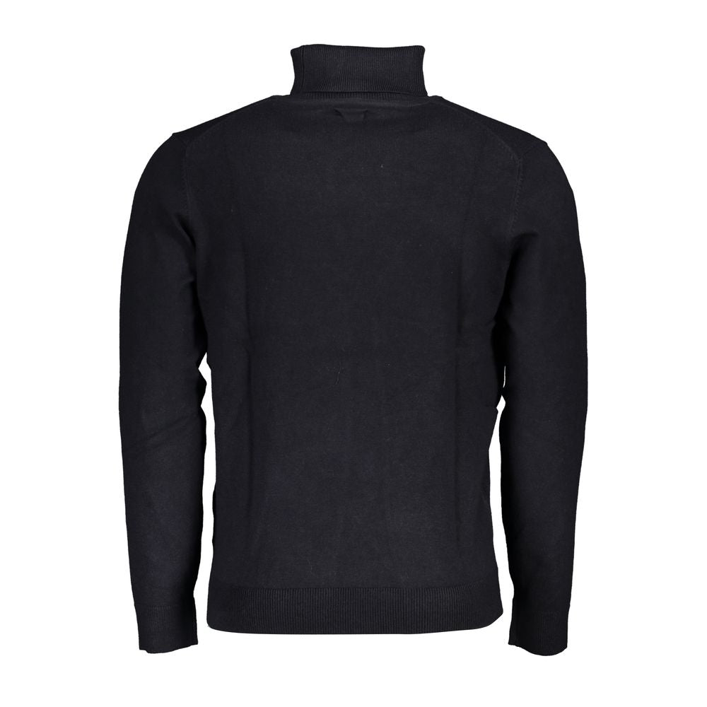 Back view of Norway 1963 Blue Fabric Sweater with long sleeves, turtleneck, and embroidery logo