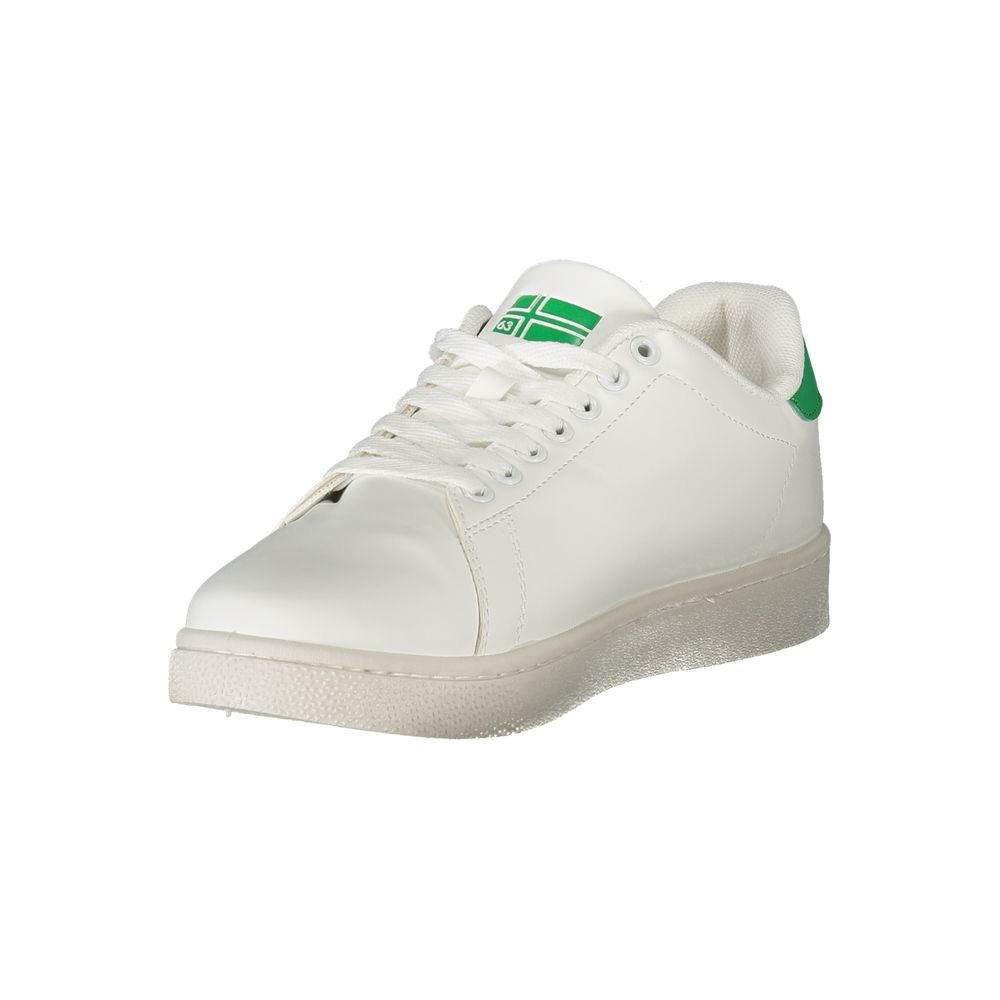 Norway 1963 White Polyester Men Sneaker with green accent and brand logo, showcasing sophisticated style and functionality.