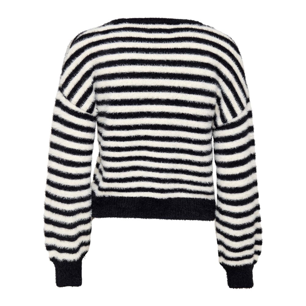 Only Black And White Marabou Sweatshirt, striped design, women's casual knit sweater, back view