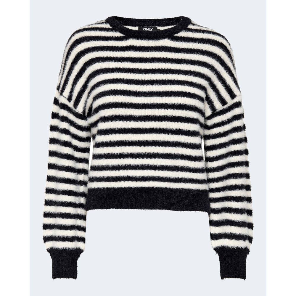 Only Black And White Marabou Sweatshirt with striped pattern, casual design, made from 70% nylon and 30% acrylic, perfect for versatile styling.