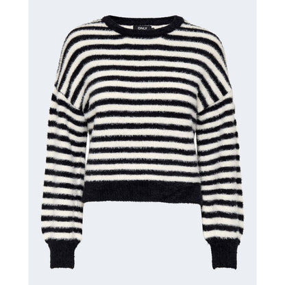 Only Black And White Marabou Sweatshirt with striped pattern, casual design, made from 70% nylon and 30% acrylic, perfect for versatile styling.