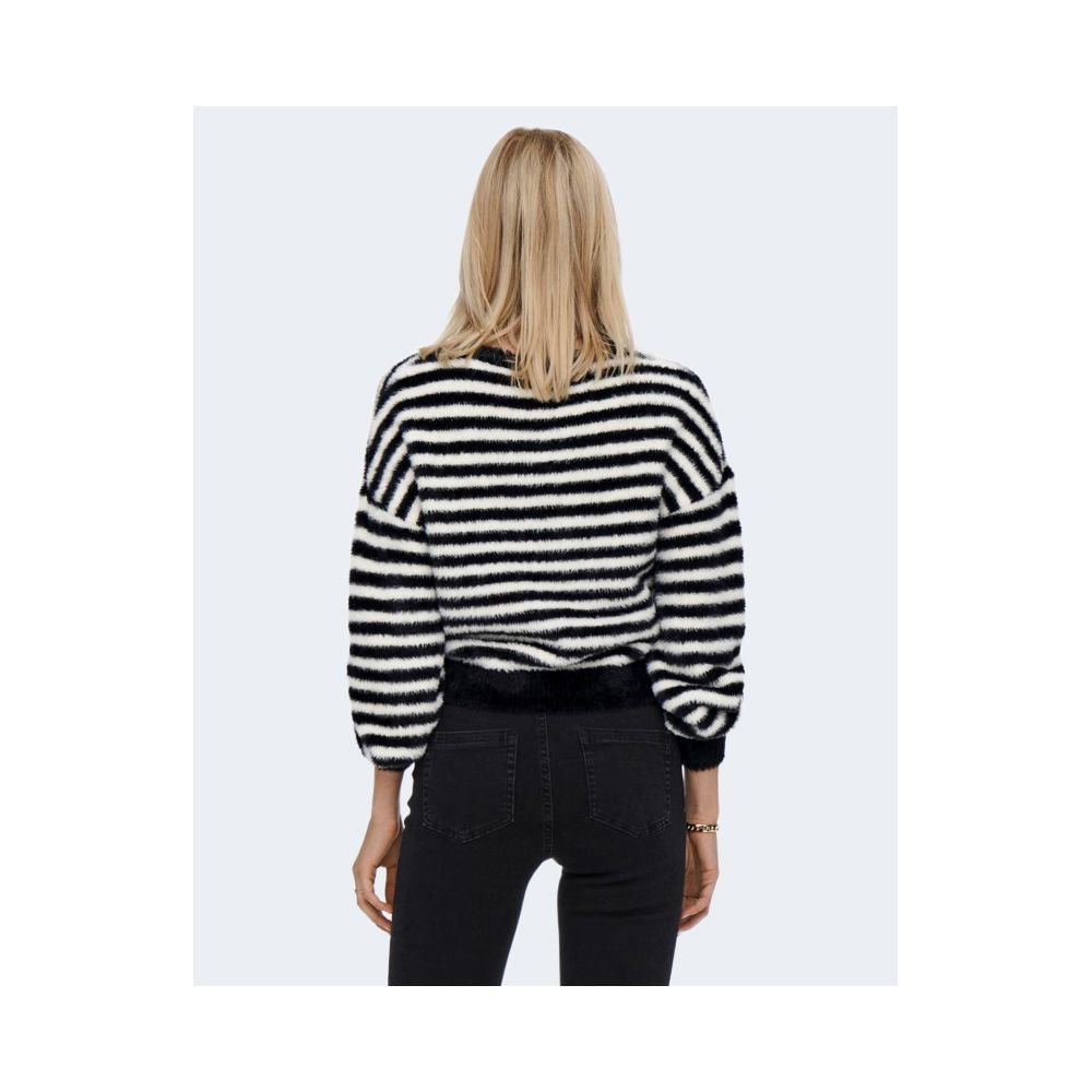 Stylish Only Black And White Marabou Sweatshirt, perfect for casual occasions, featuring a comfortable and modern striped design.