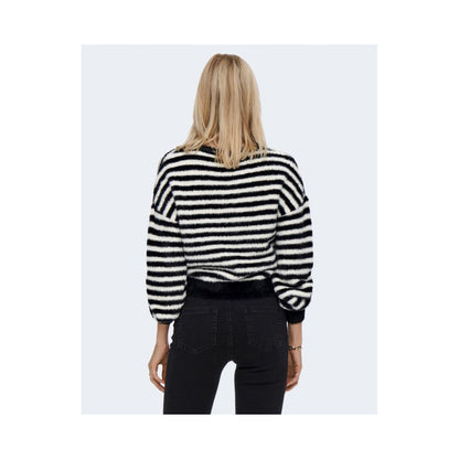 Stylish Only Black And White Marabou Sweatshirt, perfect for casual occasions, featuring a comfortable and modern striped design.