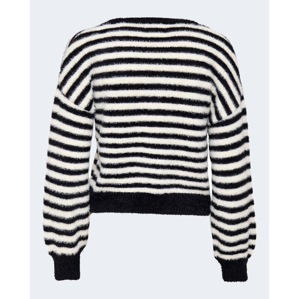 Only Black And White Marabou Sweatshirt in striped pattern shown from back view, made from nylon and acrylic blend for comfort and style.