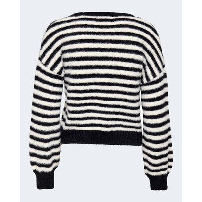 Only Black And White Marabou Sweatshirt in striped pattern shown from back view, made from nylon and acrylic blend for comfort and style.