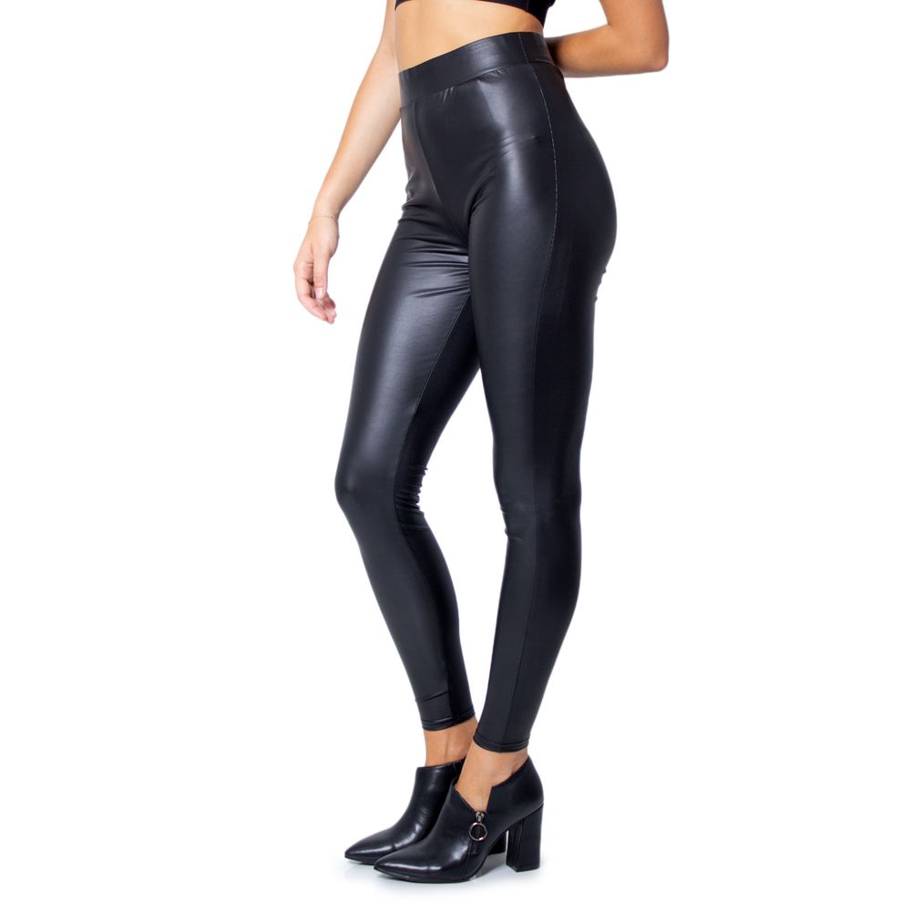 Only Black Polyester Leggings with glossy finish, showcasing a comfortable and stylish fit for women’s fashion.
