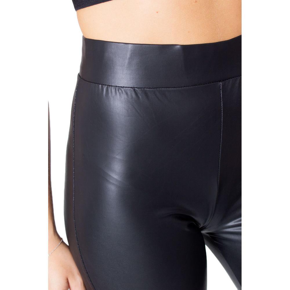 Only Black Polyester Leggings with glossy finish and fitted design, perfect for casual or elegant occasions.
