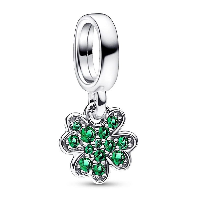 PANDORA JEWELRY Mod. 792751C01 silver charm with green gemstone floral design