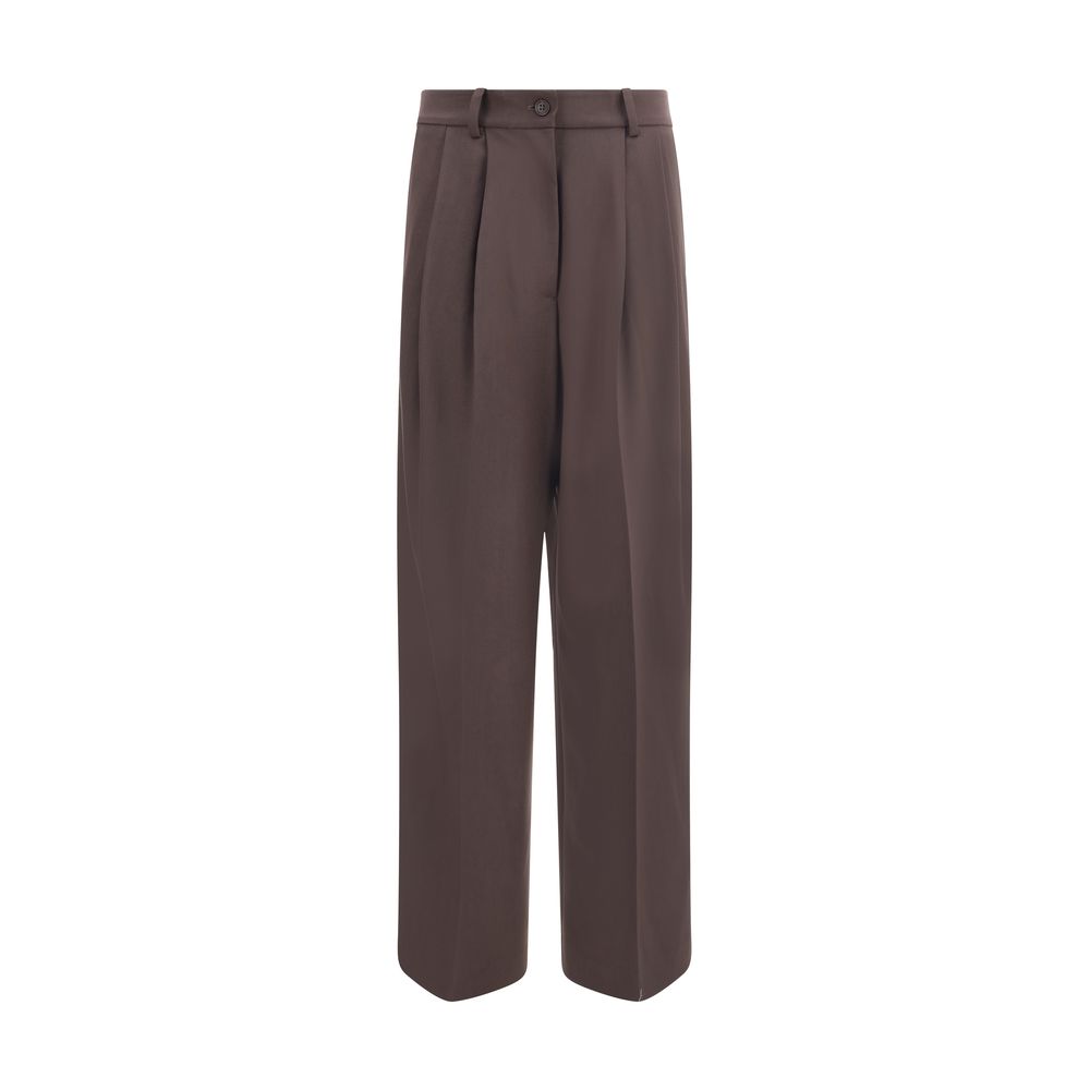 P.A.R.O.S.H. Brown Fleece Wool Dress Pants with front zipper, belt loops, and welt pockets, ideal for elegant office attire.